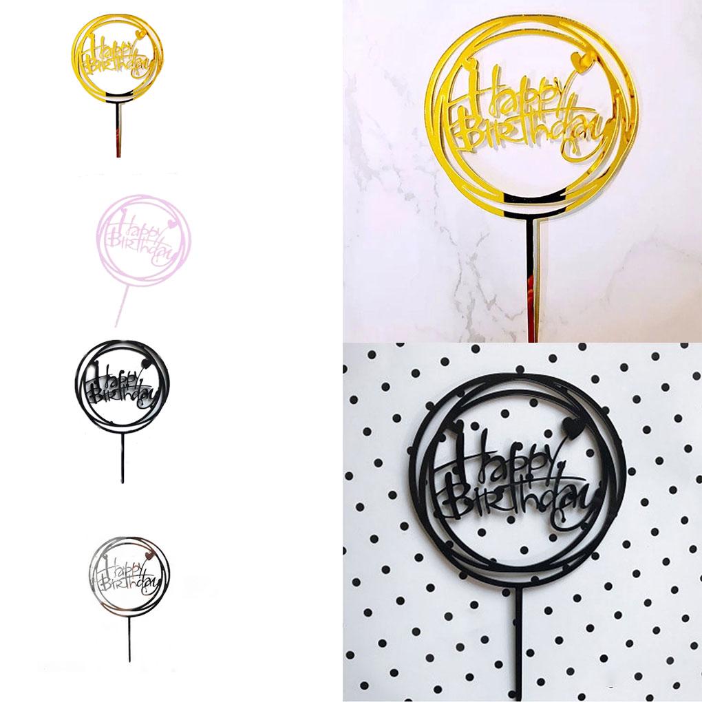 Acrylic Baby Shower Birthday Party Round Love Cake Topper Cupcake Dessert Happy Birthday Decoration