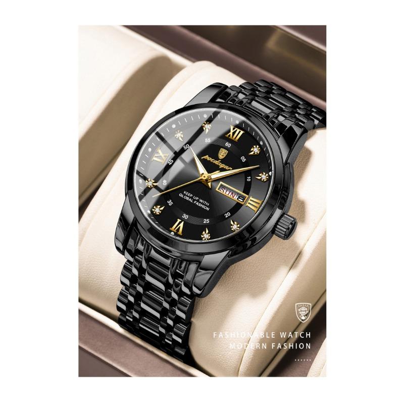 POEDAGAR Sport Casual Man Wristwatch Waterproof Stainless Steel Luminous Original Watch Date Week Quartz Watches Reloj