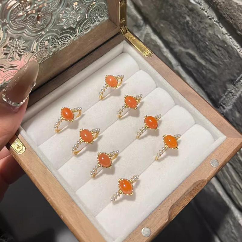 South Adjustable Chic Red Agate Ring With Gold Plating For Trendy Accessories Women