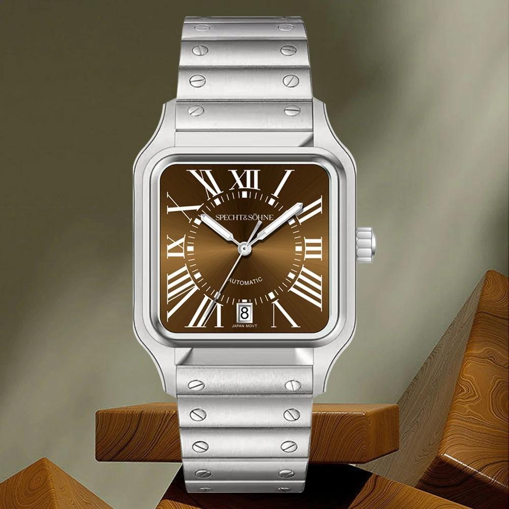 

Luxury Specht & Söhn 34MM Automatic Watch Miyota 8215 Mechanical Watch For Men Brown Stainless Steel 50M Waterproof Reloj Hombre JAPAN-Miyota-8215 червоний