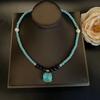 European and American Retro Court Style Natural Turquoise Necklace Bracelet Stud Earrings Niche High-end Versatile Round Glazed Suit