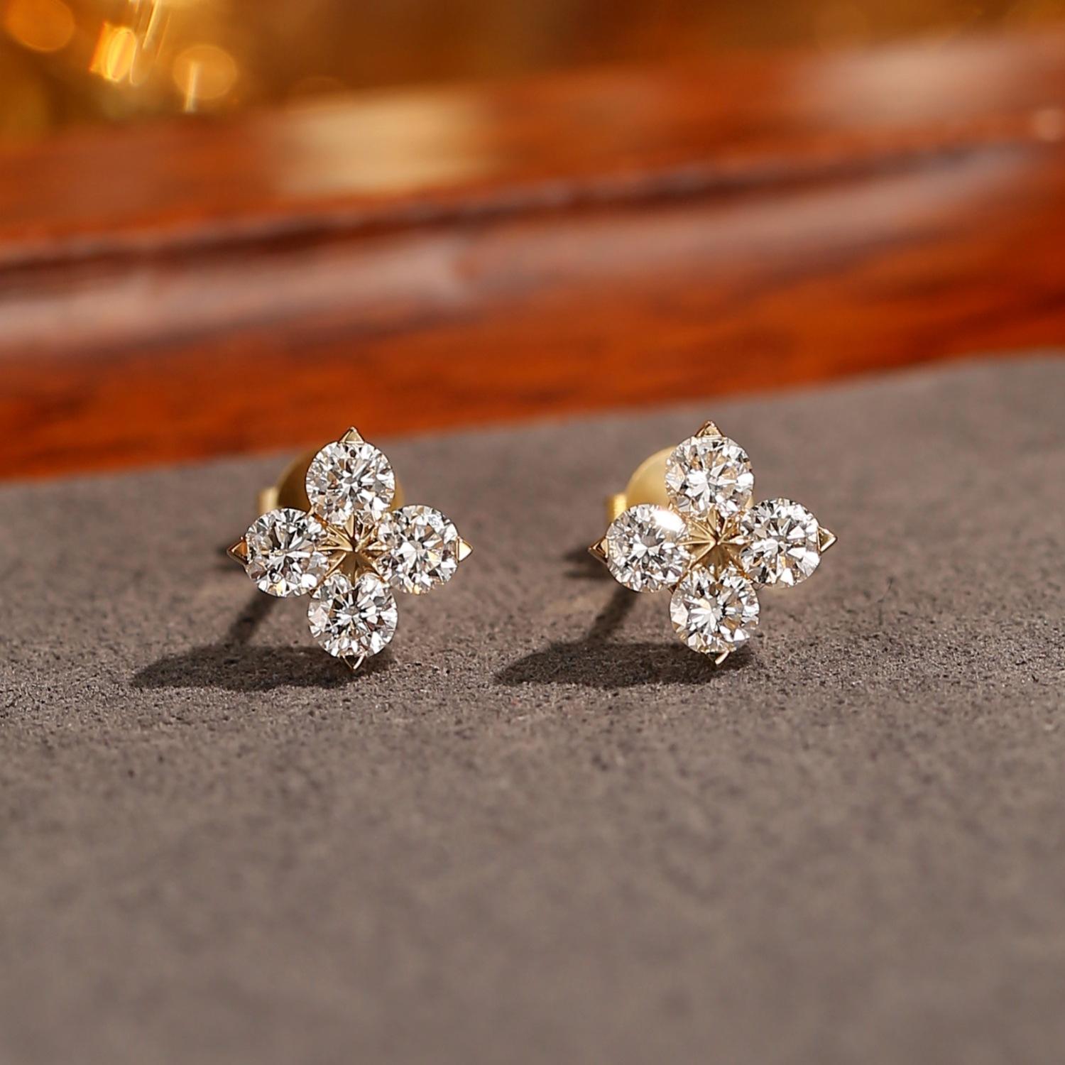 925 Sterling Silver Four-Leaf Flower CZ Stud Earrings Women Shiny Crystal Lucky Flower Fashion Jewelry Gift Gold