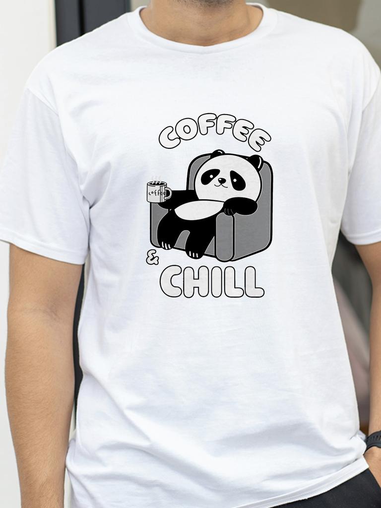 Coffee And Chill Kawaii Panda Clothes Men Hip Hop Oversized Tshirts Breathable Summer TShirts Fashion Cotton Streetwear Tops
