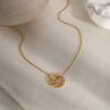 Sun Double Ring Titanium Steel Necklace with Rhinestones, Light Luxury Niche Collarbone Chain, Non-Fading Accessory for Women, European and American