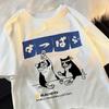 Harajuku Japanese Cat Drinking Tops Mens Fashion O-Neck T-Shirt Street Summer Oversized Clothing Cotton Tshirts