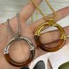 Circle Pendant Long Chain Necklace Stainless Steel Chain Sweater Chain  Party