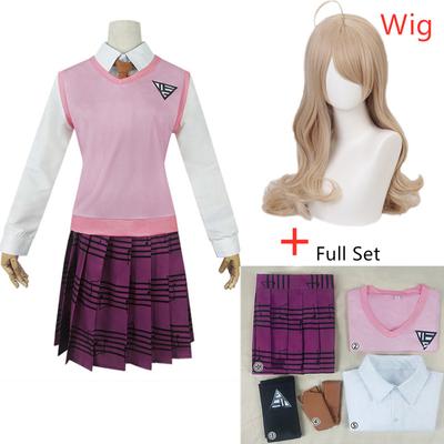 Danganronpa V3 Kaede Akamatsu kostiumy Cosplay kobiety sukienki koszula Anime kamizelka spódnica skarpetki dziewczyna JK mundurek szkolny