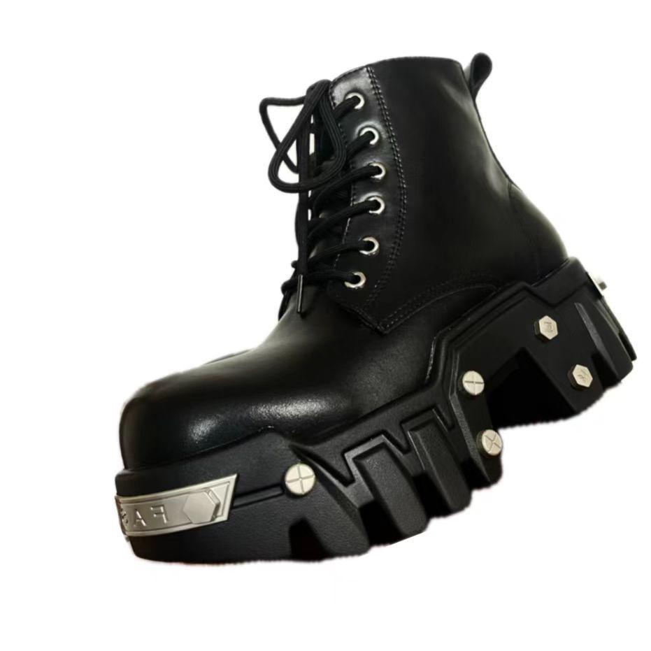 Fashion 2024 New Punk Women Platform Ankle Boots Female's Rock Round Toe Lace Up Fashion Retro Chunky Shoes Metal Decor Short Boots