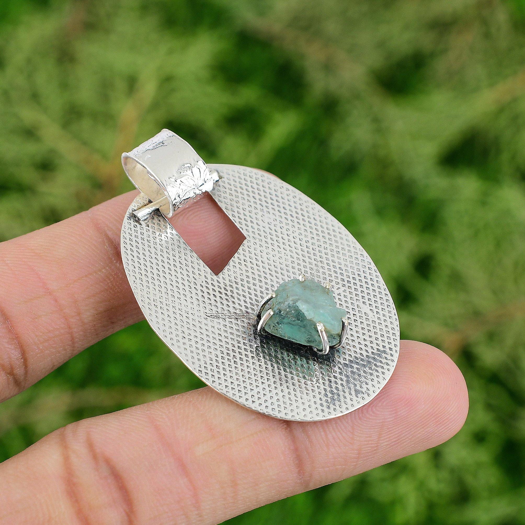 

Neon Apatite Rough Gemstone 925 Silver Throat Chakra Wife Bezel Pendant Jewelry