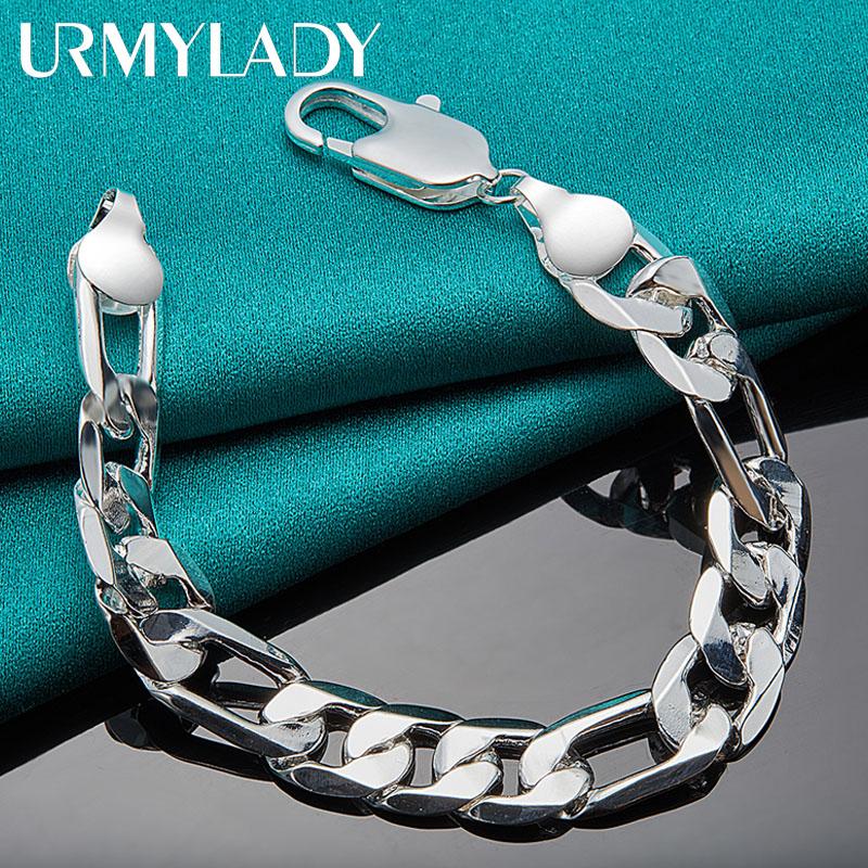 925 Sterling Silver 12mm Side Chain Bracelet Fashion Jewelry MB116