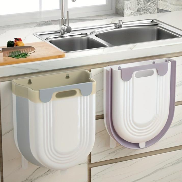 1pc Foldable Trash Can Space-Saving Modern Minimalist Rectangular Design, Durable Plastic Portable Countertop Bin for Kitchen & Bathroom