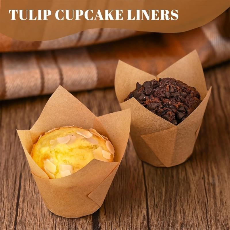 120pcs Cupcakes Liners Tulips Bakings Cups Muffins Cup Simple and Elegant Cake Wrapping Paper Kitchen Bakings Supplies