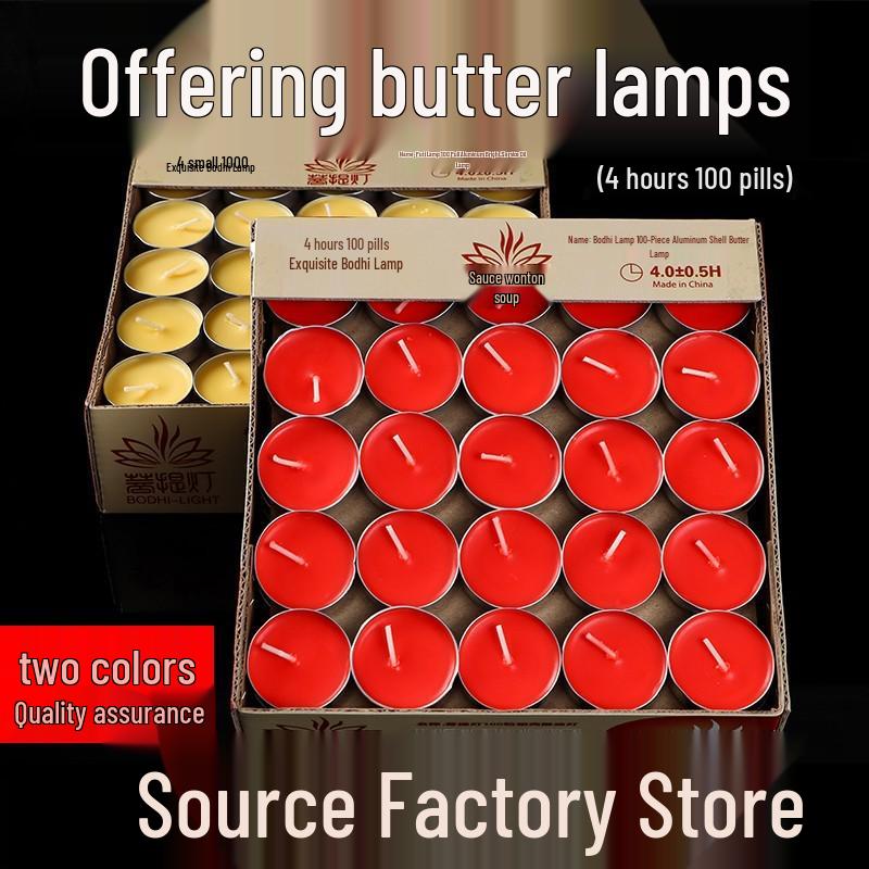 Buddha Offering Smokeless Ghee Candle Lamp - Tasteless and Everburning Red Ghee Candle 1h x100