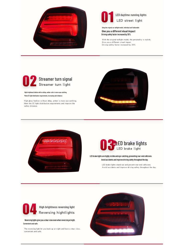 Compatible with 11-18 Volkswagen New Polo LED Taillight Assembly: Modified Brake, Daytime Running Rear Light