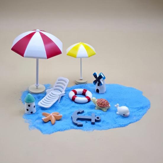 Mikro-Landschaftsdekorationen, Strand-Miniaturdekoration, Boot/Stuhl/Sonnenschirm/Palme/Schwimmring für Sukkulenten-Töpfe Glasabdeckungen DIY Meeresküsten-Szene