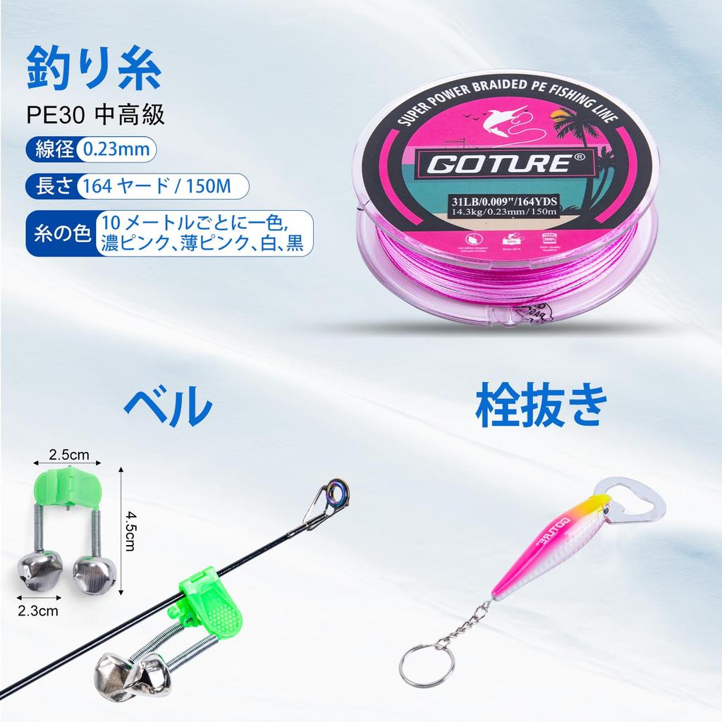 Goture Pink Compact Fishing Rod Set with Spinning Reel and Lure PE Casting Bass Breakwater Ice Portable PE Line Storage Fishing Tackle Set for Women