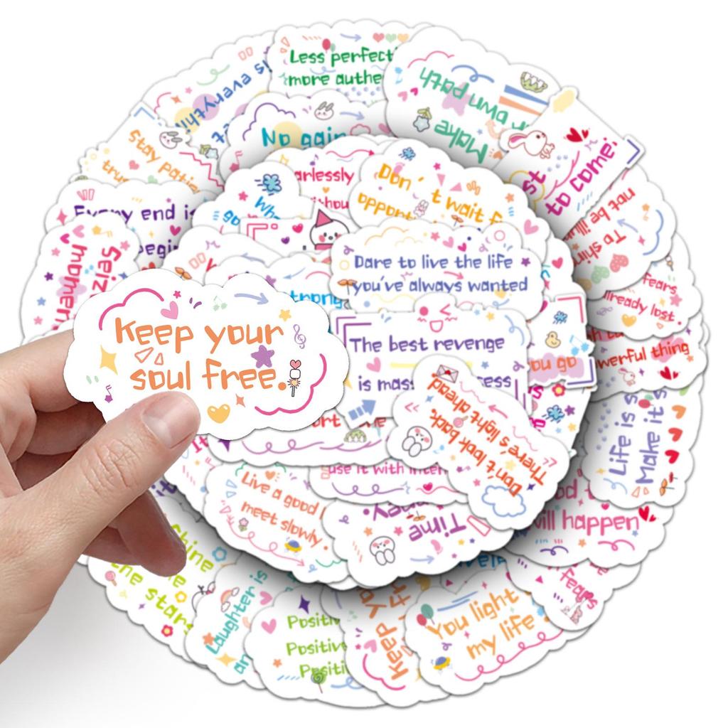 50 Motivational English Cartoon Graffiti Stickers for Water Bottles, Phones & Laptops