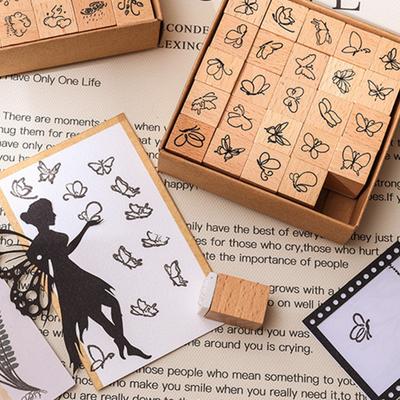 25 stuks/set Houten Rubberen Stempels Botanische Vlinders Decoratieve Houten Stempels Wolken Stempels voor Dagboeken Journals Scrapbooks Kaarten DIY Knutselen