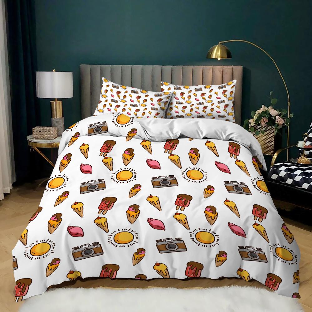 Korean Simple Three-Piece Set Love Leaf Kit Quilt Cover Bedding