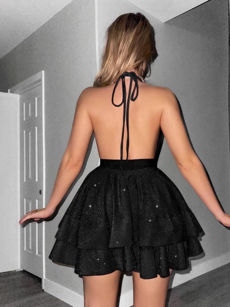 Women's Deep V-neck Dress Summer Women's Fashionable Slim Fit Dress Women's Summer Backless Short Skirt