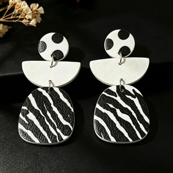 Geometric Zebra Print Leather Earrings