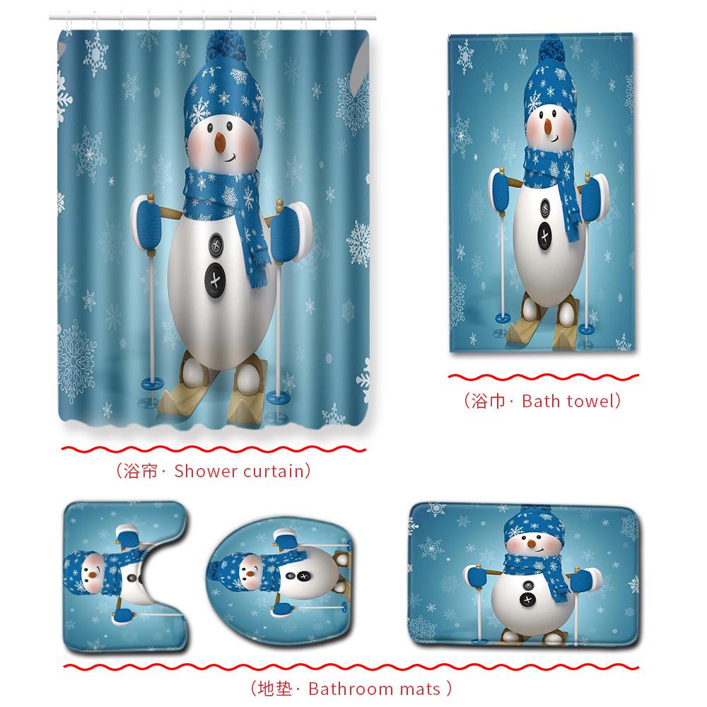 Christmas Bathroom Shower Curtain Bath Towel Floor Mat Five-Piece Set Bathroom Toilet Carpet Shower Foot Mat