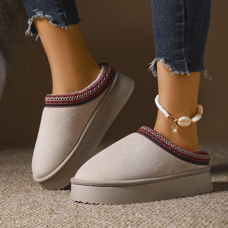 Women's Padded Lining Soft Thick Bottom Heightening Home Outdoor Thickened Warm Lightweight Comfortable Stirrups Cotton Shoes Snow Boots Slippers
