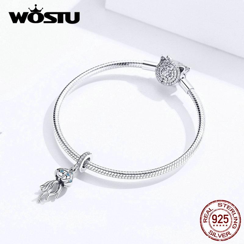 WOSTU 925 Sterling Silver Jellyfish Beads Charms Fit Original Bracelet & Necklace DIY