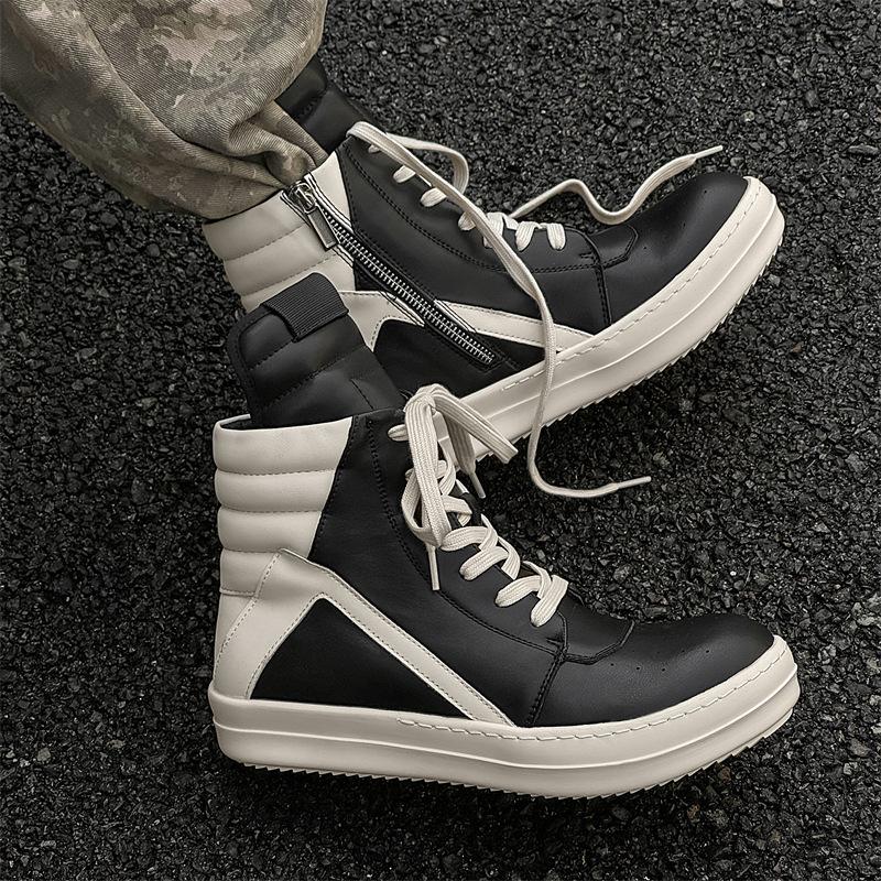 Frühling neue High-Top-Schuhe Trend-Down-Dreieck Europäischer und Amerikanischer Stil Mittelhohe Stiefel mit dicken Sohlen erhöhen die Körpergröße