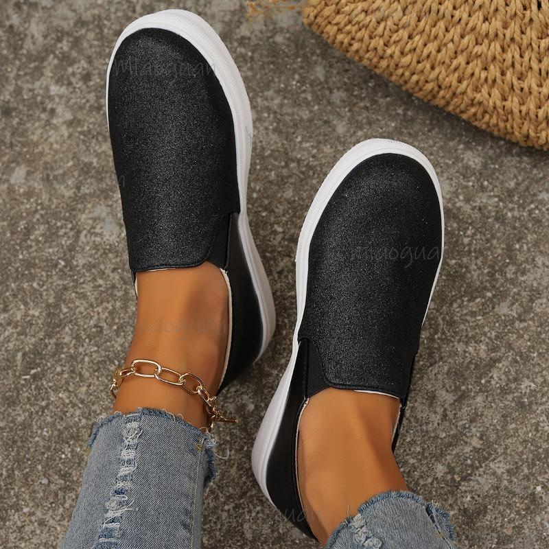 Fashion Spring Autumn Women's Casual Shoes Slip on Thick Bottom Vulcanize Shoes PU Round Toe Sneakers for Women Daily Wear Size 36-43