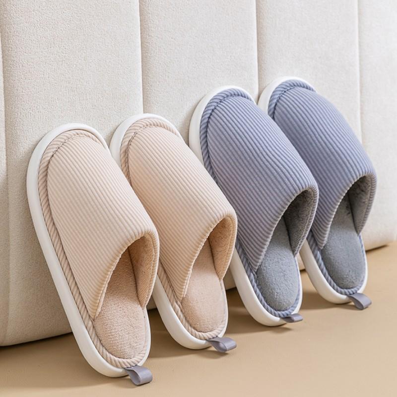 Japanese Style Indoor Soft Sole Anti Slip Cotton Slippers Women Fleece Warm Floor Silent Plush Slippers Men
