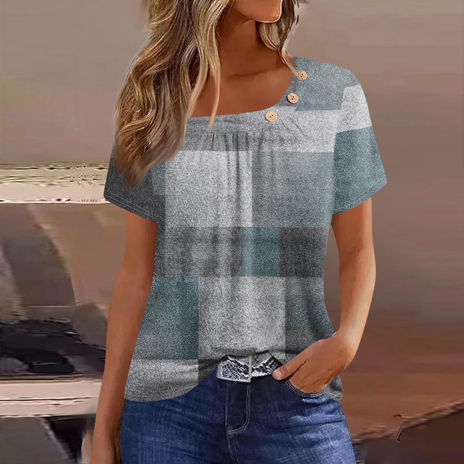 

Летние топы для женщин. Удобные женские топы с круглым вырезом и короткими рукавами. Футболки с принтом для женщин. M