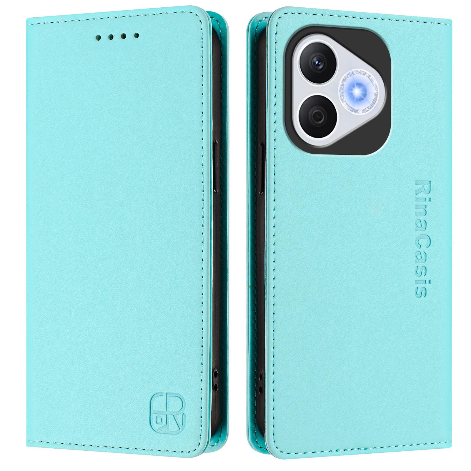 

For Honor 400 Lite Leather Case RINACASIS RC01 Phone Cover with RFID Blocking Wallet Stand Mint Green