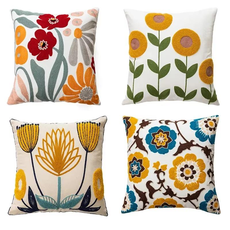 45X45Cm Flower Embroidered Throw Pillow Cover Plant Towel Modern Stamping Waist Cushion Cover Decor Home Decorative Pillowcase