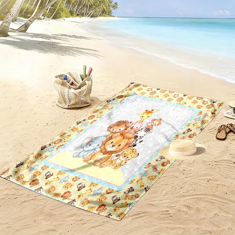 Süßes Tier Cartoon Print Strandtuch, Großes Weiches Schnelltrocknendes Handtuch für Strand Camping Schwimmen