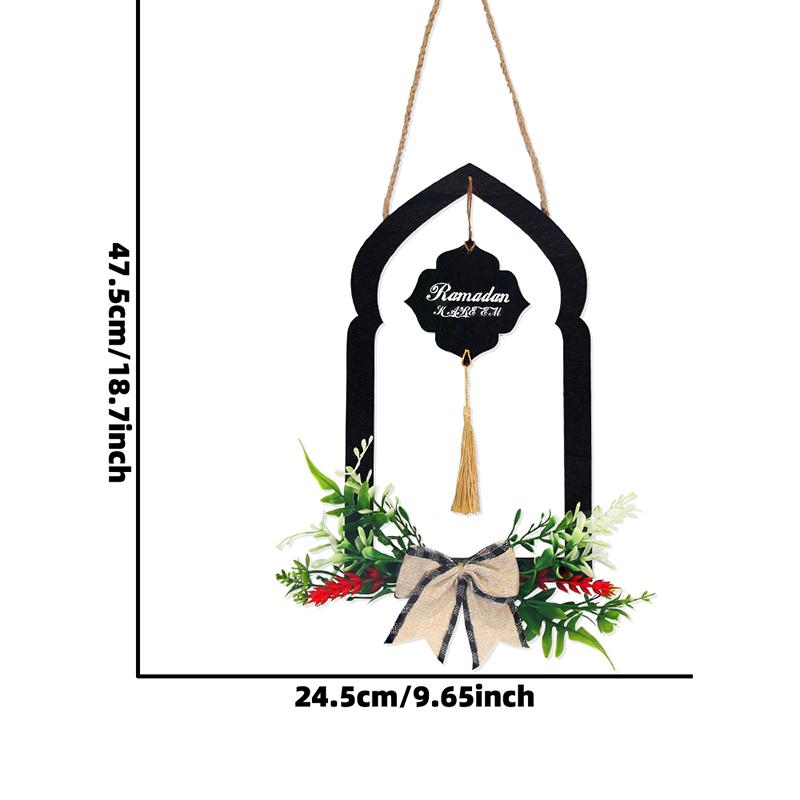 Ramadan Wooden Wall Hanging Decor Islamic Arch Design with Floral Tassel Festive Home Wall Decoration for Ramadan Eid Gift