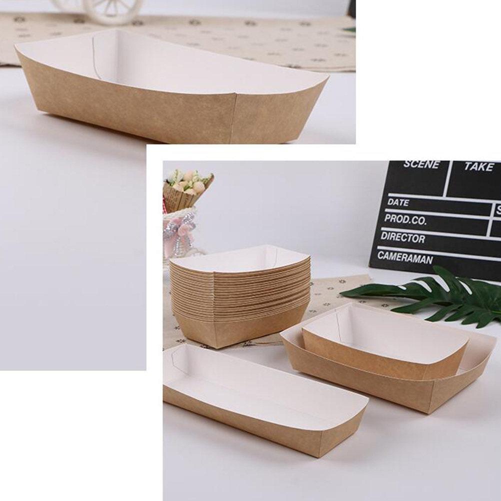 50Pcs Waterproof Oilproof Paper Food Trays Boat Shape Cake Boxes for Catering Parties Festivals Carnivals Food Service Supplies