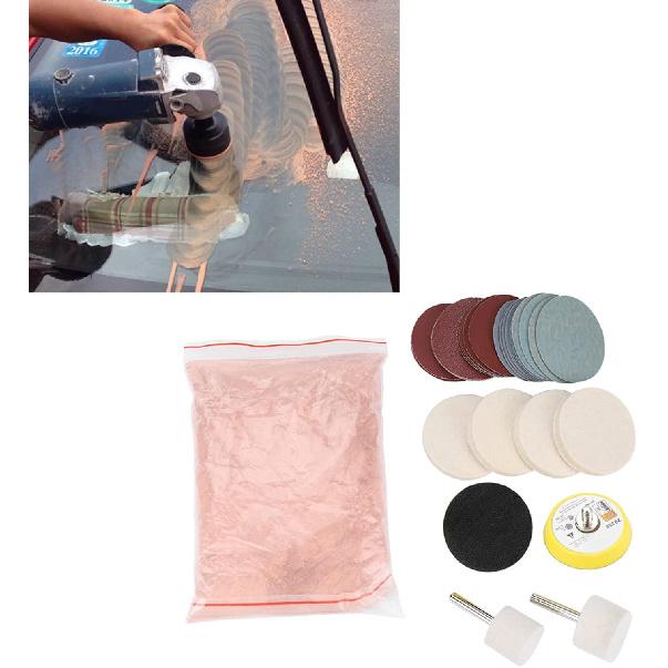 Glass Polishing Kit, Glass and Windshield Polishing DIY Kit, Sanding Paper Scratch Removal Set Ceric Dioxide Abrasive Discs Polish Pad Felt