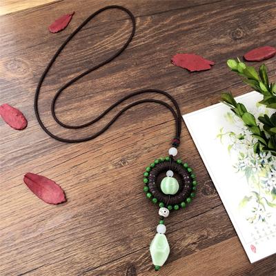 Handmade Original Retro Ceramic Jade Necklace Literary Femininity Versatile Simple Long Sweater Chain Pendant
