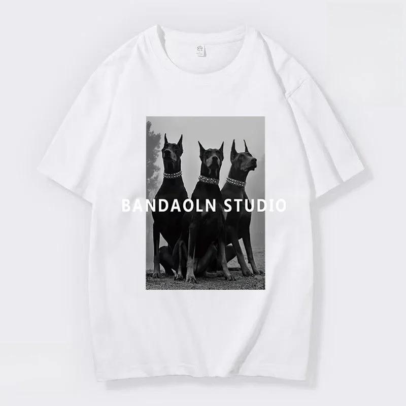 

Men s and Women s Oversized T-shirts Doberman Print, Casual Streetwear Cotton Short-sleeved Harajuku Graphic T Shirts Shirts 4XL