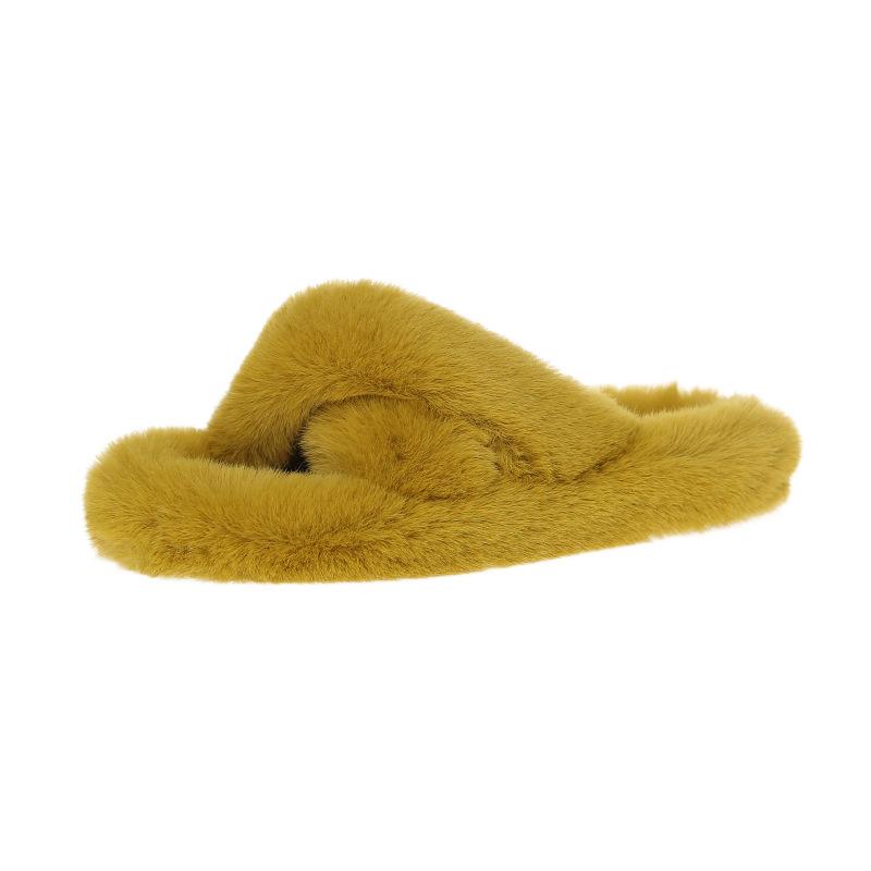 Premium hair slippers women's wear autumn and winter Korean version versatile 2025 new cross cotton mop office home