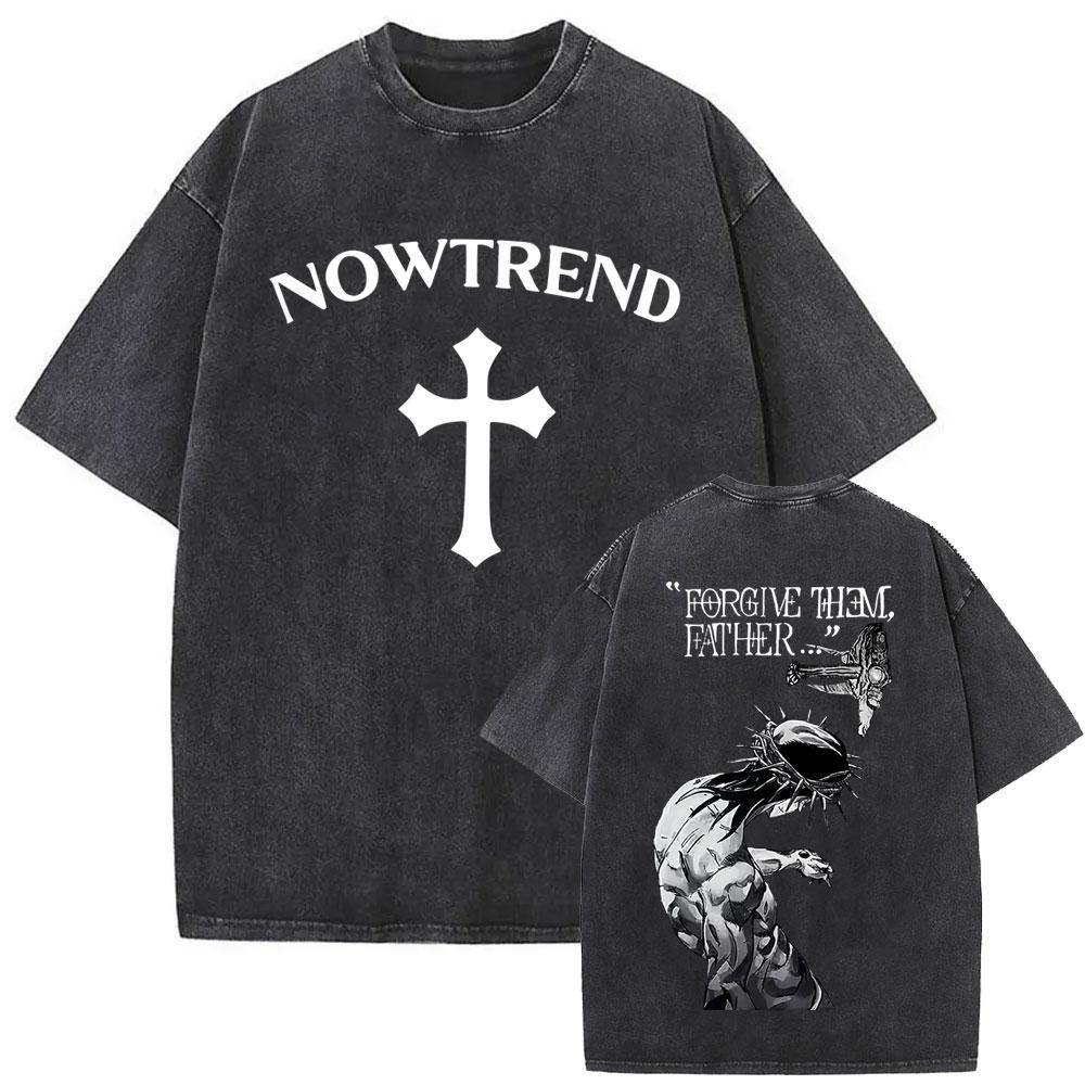 Women Christian Religious Jesus Forgive Them Father Vintage Washed T-shirt Women Gothic Rock Oversized T Shirts Tops