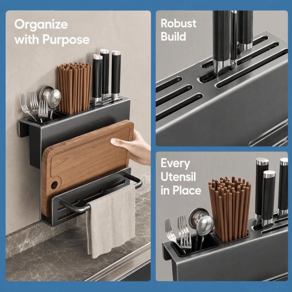 Carbon Steel Cutting Board Rack Heavy Duty Wall-Mounted Holder Kitchen Storage Rack Indoor Use