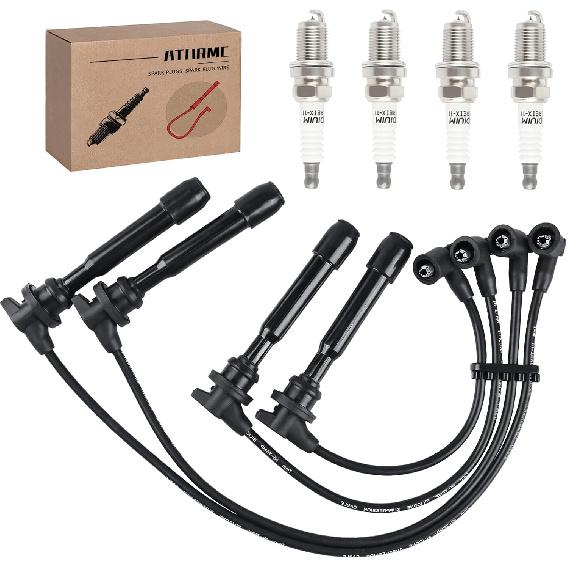 Set of 4 PCS Ignition Spark Plug Wires 32702-P0A-A00 8028 RC-HE73 671-4179 & 4 Iridium Spark Plugs Set Compatible with 1998-2001 Honda Accord DX