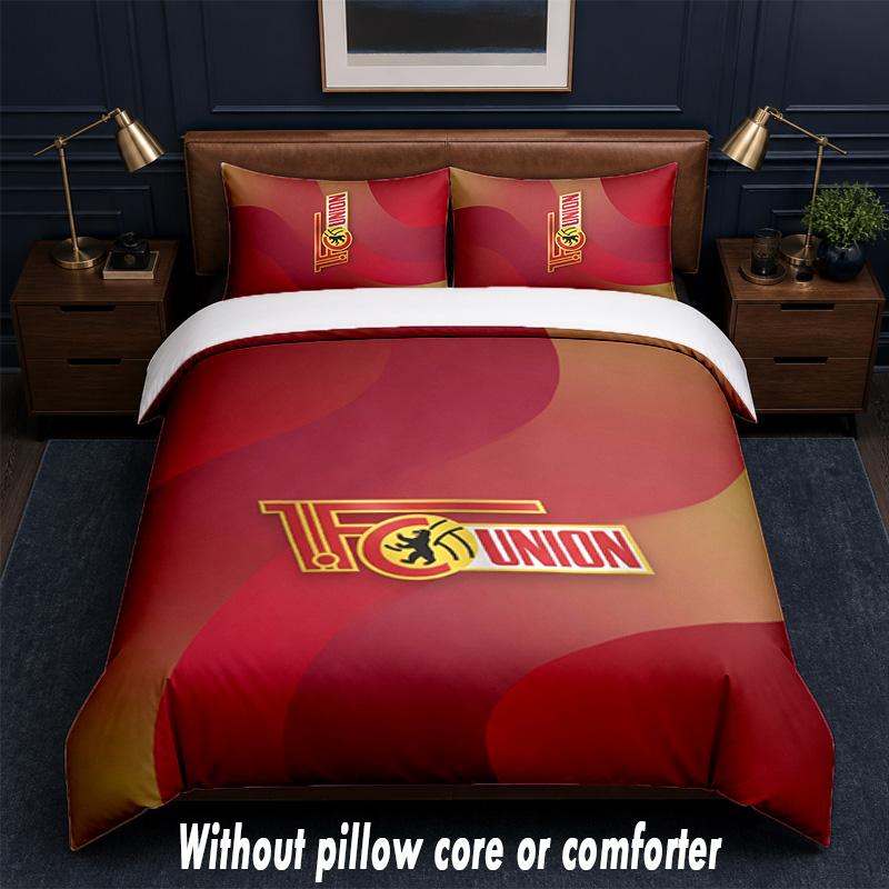 Union Berlin FC Design Bett Bettwäsche-Set 1 Bettbezug + 2 Kissenbezüge Weich Atmungsaktiv Haushalt Bettwäsche