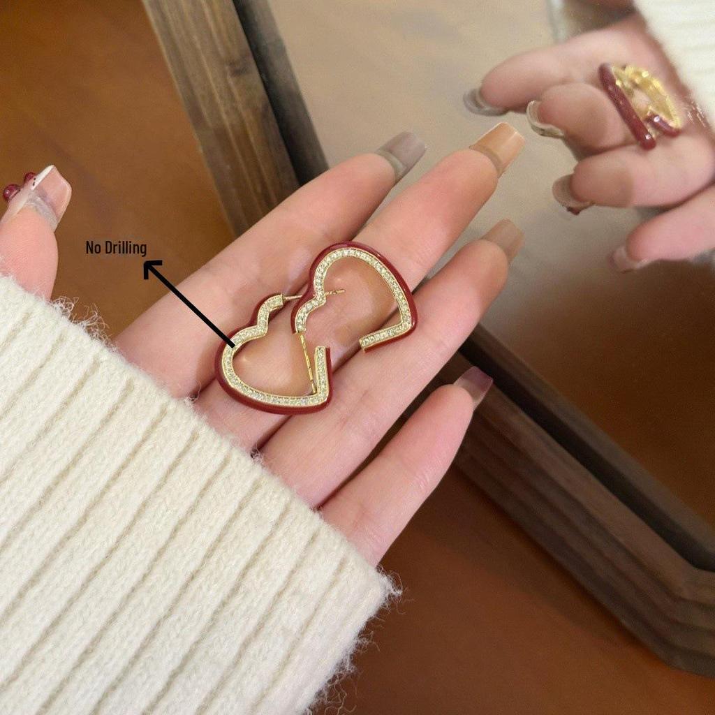 Ankola Red Heart Earrings: Luxury Wine Red French Design for Women