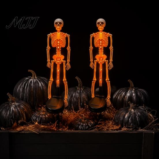 Decorative Solar Powered Garden Lamps 2Pcs Skeleton Stake Light, Halloween Glowing Realistic Figurine, Waterproof Durable Plastic Decorations Outdoor