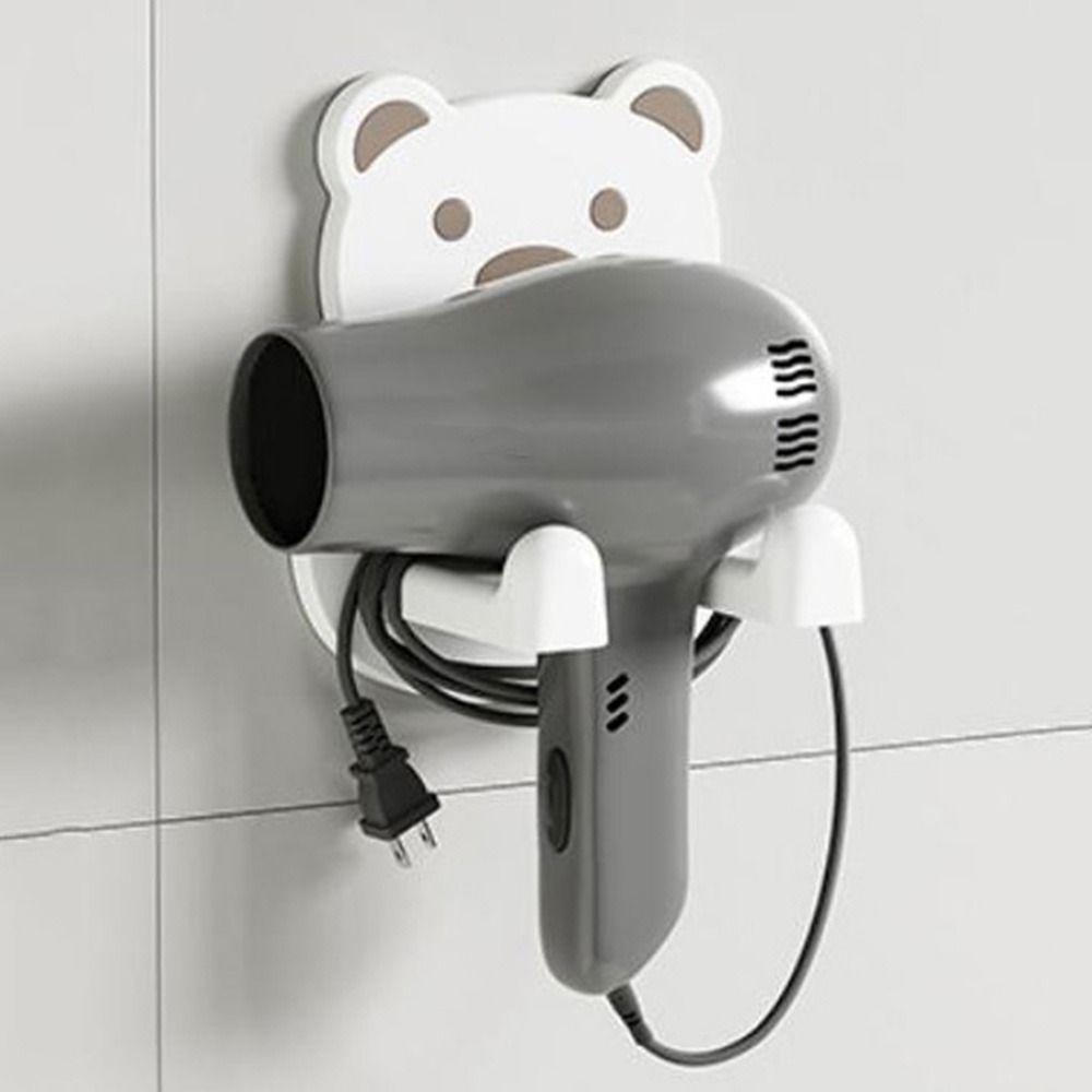 Plastic Cartoon Bear Hair Dryer Holder Self-adhesive Hair Dryer Shelf Bathroom