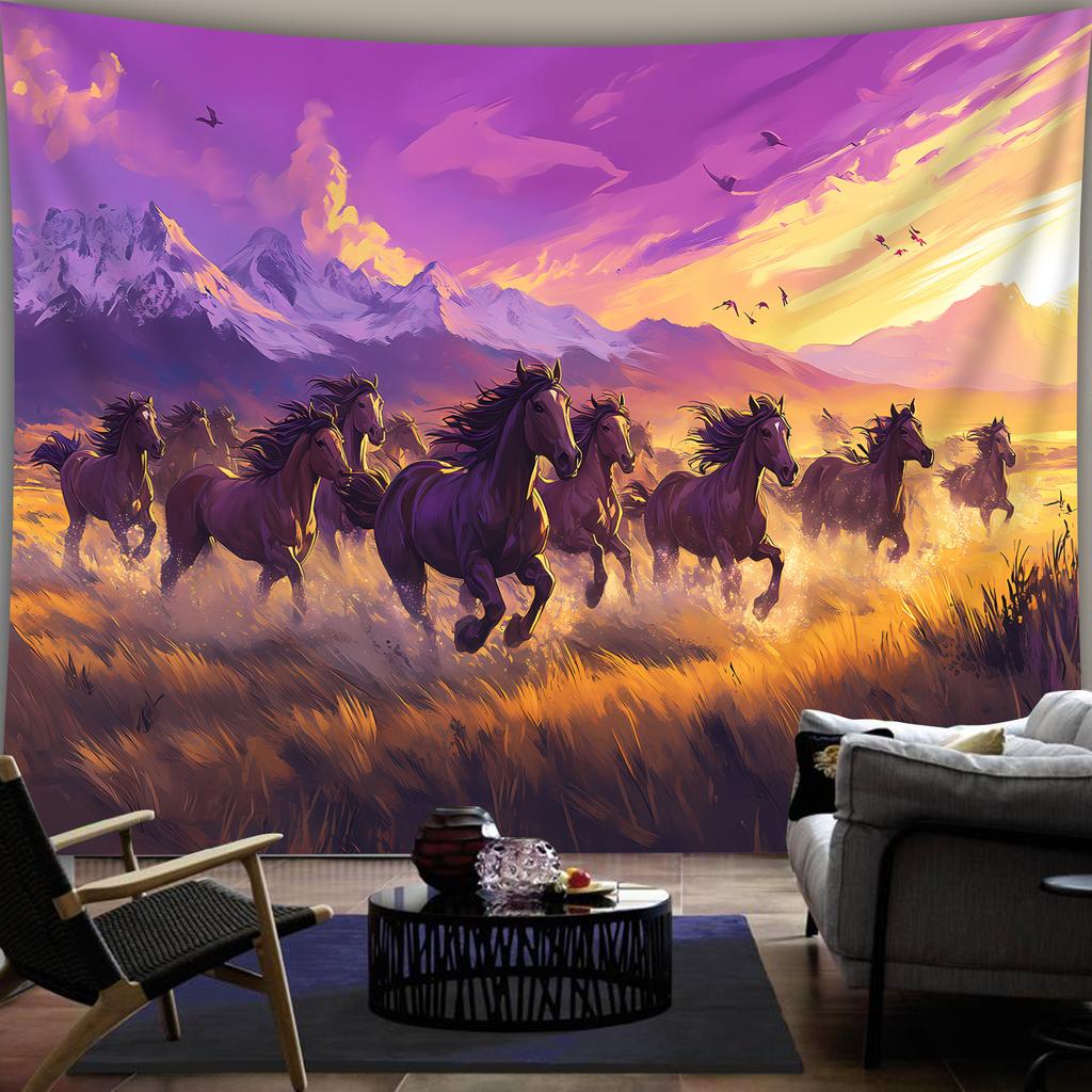 1pc Extra Large Majestic Running Horses Landscape Photo Tapestry Polyester Aesthetic Wall Hanging Decor for Living Room Bedroo