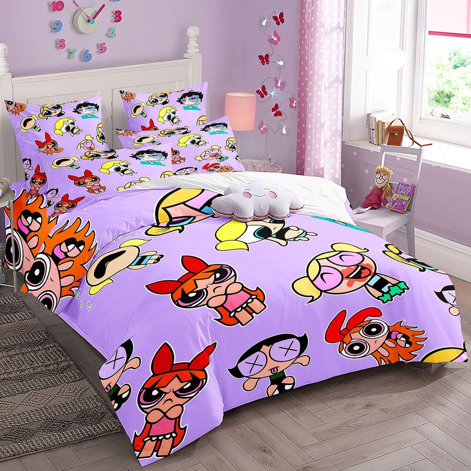 Parures de lit 3D dessin animé P-Powerpuff-Girls Ensemble de literie exquis Housse de couette Ensemble couette Parure de lit pour chambre de fille 70x133cm 2pcs